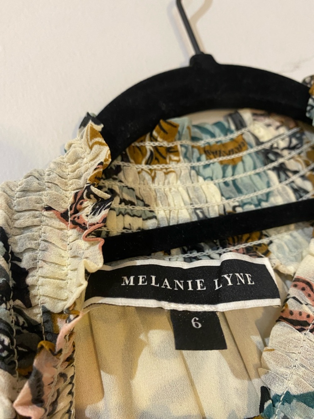Melanie Lyne Floral High-Neck Smocked Blouse - Cream Multi - Picture 2 of 3